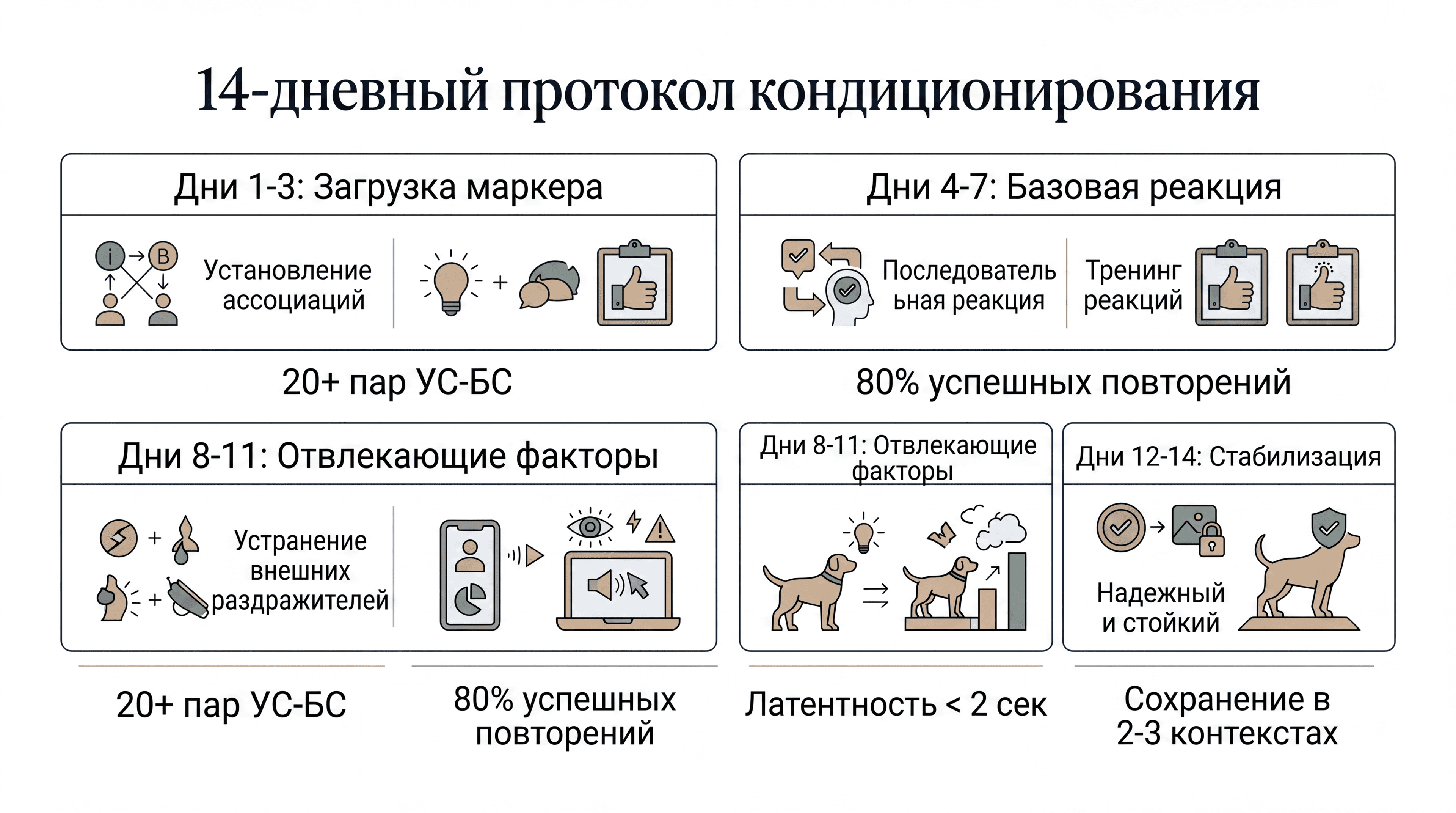 Визуализация 14-дневного протокола формирования условной реакции